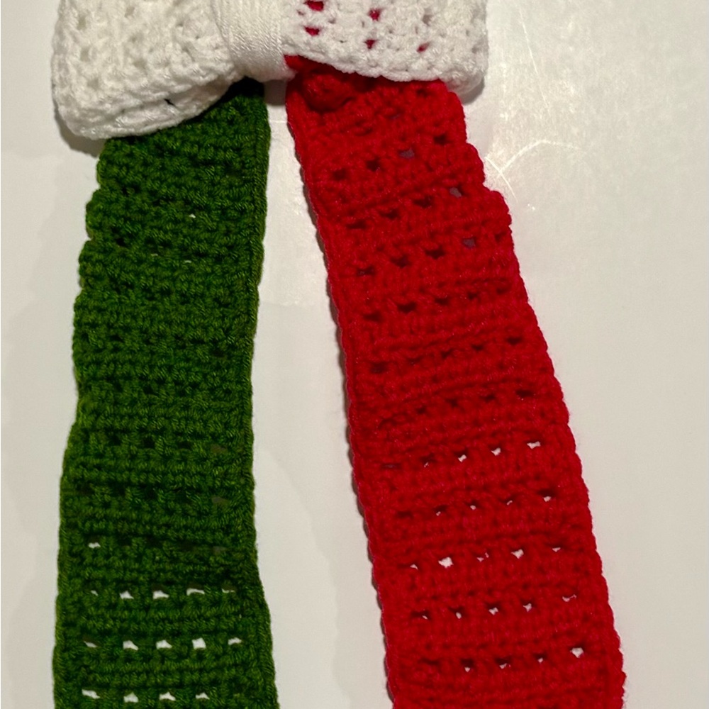 Handcrafted Red, Green, and White Crochet Hair Bow